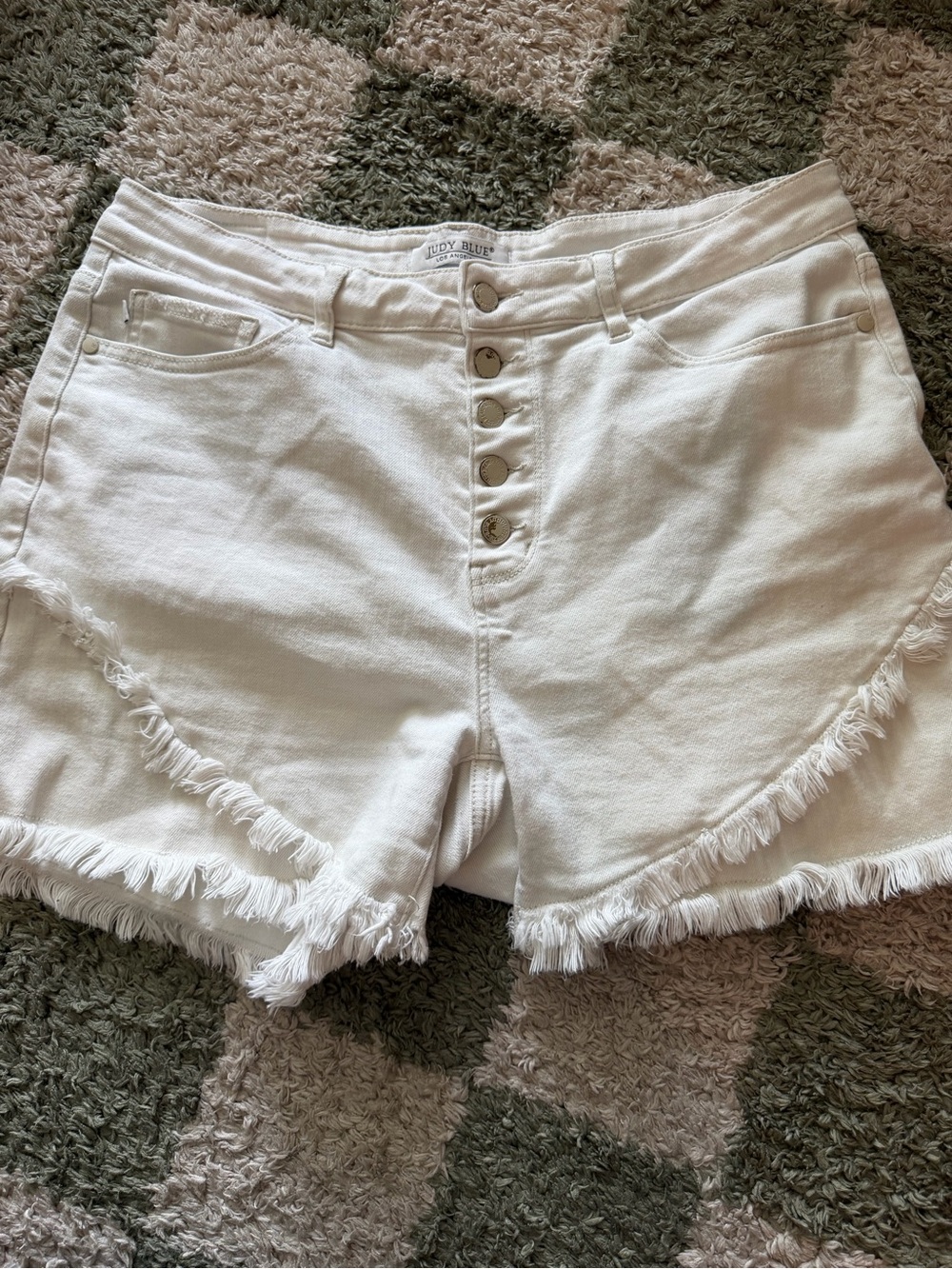 Judy Blue White Frayed Hem High-Rise Denim Shorts